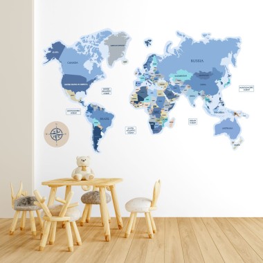 Αυτοκόλλητα τοίχου παιδικά - Παγκόσμιος γεωγραφικός Χάρτης με χώρες 1278749
