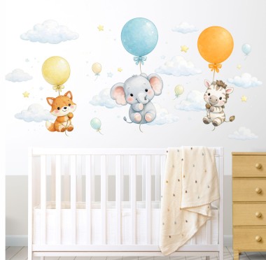 Αυτοκόλλητα τοίχου παιδικά - Ζωάκια με μπαλόνια 127883