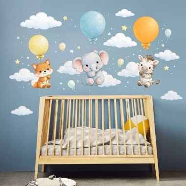 Αυτοκόλλητα τοίχου παιδικά - Ζωάκια με μπαλόνια 127883 2