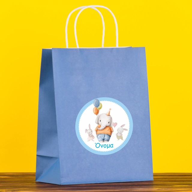 Προσωποποιημένες αυτοκόλλητες ετικέτες γενεθλίων με ελεφαντάκι & όνομα 51039