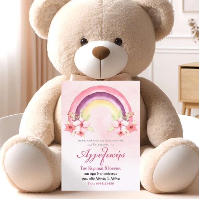 Πρόσκληση παιδικό πάρτυ γενεθλίων μe ουράνιο τόξο 10 Χ 15cm (9 ΤΕΜ) 8098P