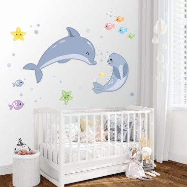 Αυτοκόλλητα τοίχου παιδικά Δελφίνι & φώκια 1279022 2