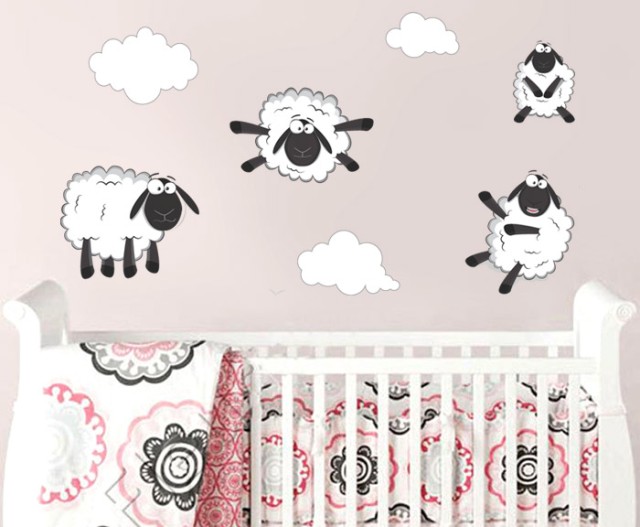 Αυτοκόλλητο τοίχου - Προβατάκια με συννεφα-1