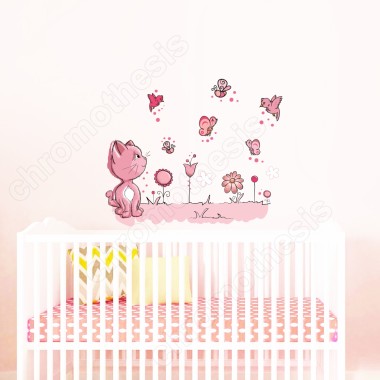 Αυτοκόλλητο τοίχου - Ροζ γατούλα 127972 2