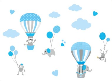 Αυτοκόλλητα τοίχου - Αεροστατα , ελεφαντες και μαϊμουδάκια 128024 2
