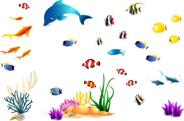 Αυτοκόλλητο τοίχου - Πολύχρωμα ψάρια στον βυθό 127987-2