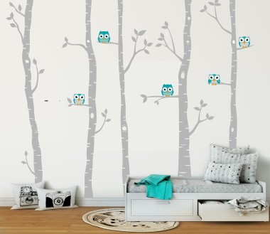 Αυτοκολλητα τοιχου - Δέντρα με χαριτωμένες κουκουβάγιες (XXL) 127899 2