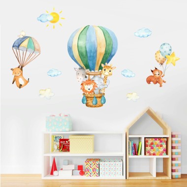 Αυτοκόλλητα τοίχου - Watercolor Αερόστατα με ζωάκια 127931 2