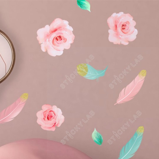 Watercolor Roses and feathers 1279066