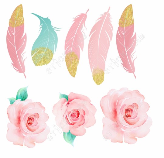 Watercolor Roses and feathers 1279066-0