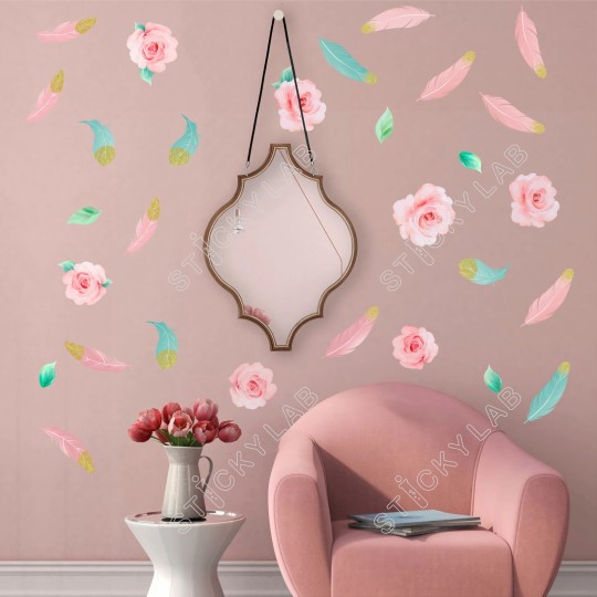 Watercolor Roses and feathers 1279066-3