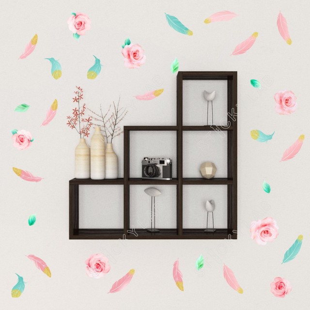 Watercolor Roses and feathers 1279066-4