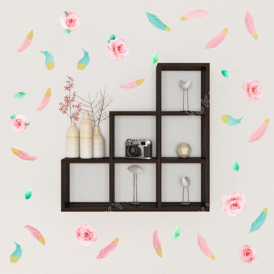 Watercolor Roses and feathers 1279066-4