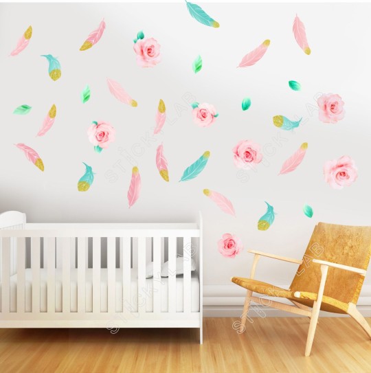 Watercolor Roses and feathers 1279066-5