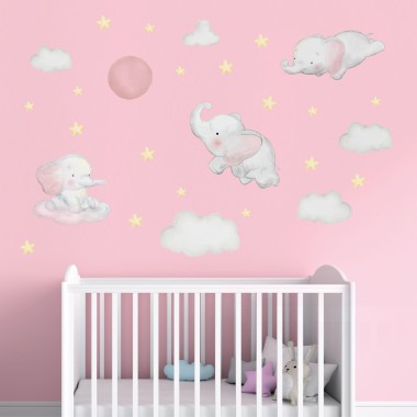 Αυτοκόλλητο τοίχου - Watercolor Flying elephants 127884 2