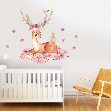 Watercolor Ελαφάκι με λουλούδια 127879 2