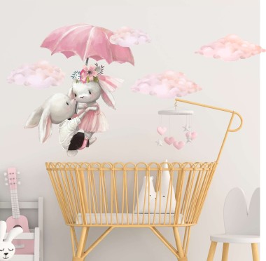 Αυτοκόλλητα τοίχου - Κουνελακια με ομπρέλα 127878 2