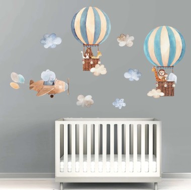 Αυτοκόλλητα τοίχου - Vintage Αερόστατα με ζωάκια 127902 2