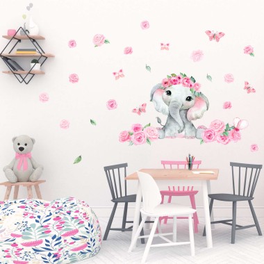 Watercolor Cute Elephant with Flowers 127877 2