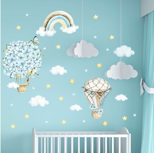 Αυτοκόλλητα τοίχου - Watercolor Vintage Αερόστατα 127874