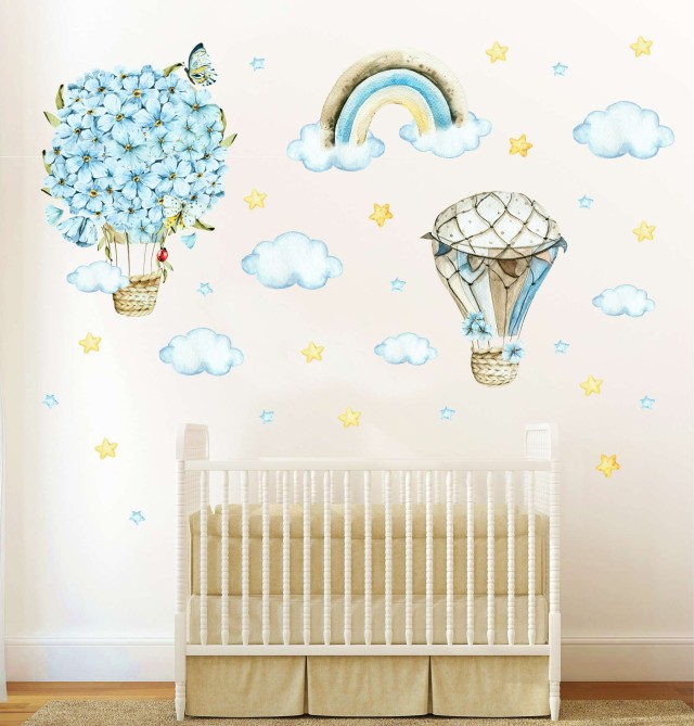 Αυτοκόλλητα τοίχου - Watercolor Vintage Αερόστατα 127874-0