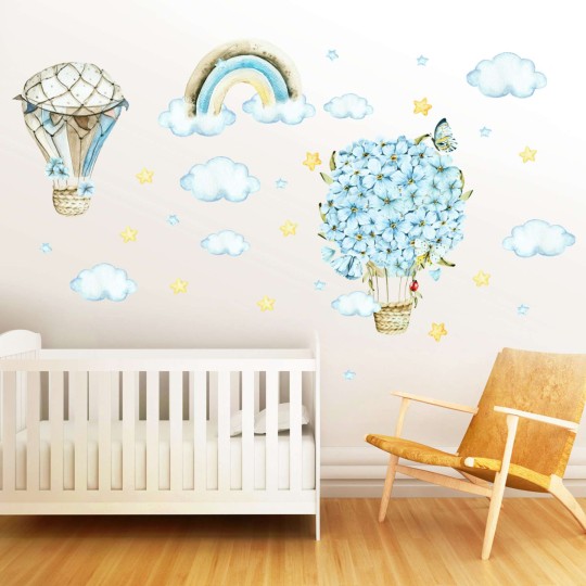 Αυτοκόλλητα τοίχου - Watercolor Vintage Αερόστατα 127874-1