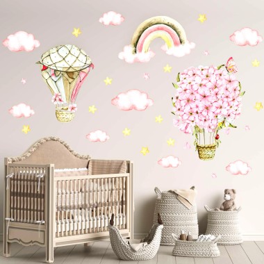 Αυτοκόλλητα τοίχου - Watercolor Floral Αερόστατα 127873 2