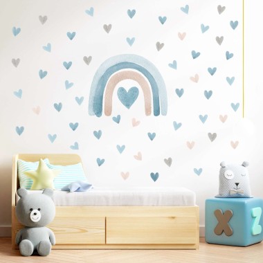 Αυτοκόλλητο τοίχου Watercolor Rainbow hearts 1279894 2