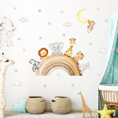 Αυτοκόλλητο τοίχου Ζωάκια Σαφάρι με ουράνιο τόξο 1278710 2
