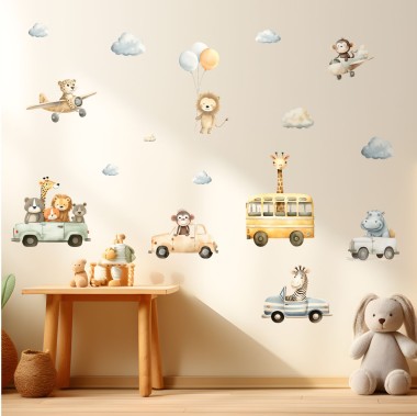 Αυτοκόλλητα τοίχου - Ζωάκια σαφάρι με οχήματα 1278765  2