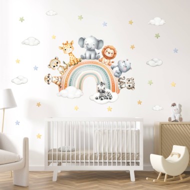 Αυτοκόλλητο τοίχου Ζωάκια Σαφάρι με ουράνιο τόξο 1278218 2