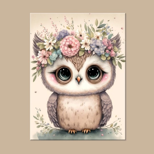 Παιδικός πίνακας σε καμβά Κουκουβάγια με λουλούδια (30x40 cm) 117013 Παιδικός πίνακας σε καμβά Κουκουβάγια με λουλούδια (30x40 cm) 117013