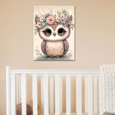 Παιδικός πίνακας σε καμβά Κουκουβάγια με λουλούδια (30x40 cm) 117013 2