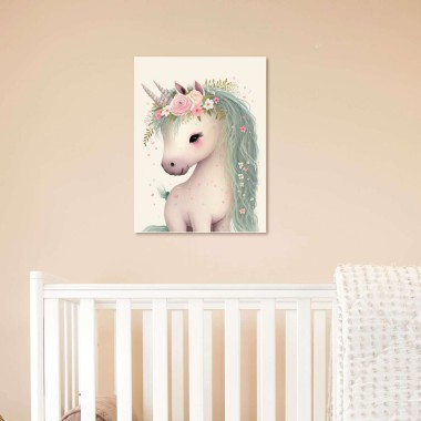 Παιδικός πίνακας σε καμβά Unicorn - Μονόκερος με λουλούδια (30x40 cm) 117015 2