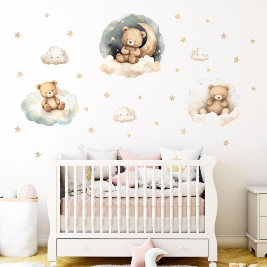 Βρεφικά αυτοκόλλητα με αρκουδάκια Παιδικά αυτοκόλλητα Αρκουδάκια με συννεφάκια 1278826