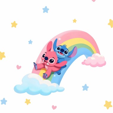 Παιδικά Αυτοκόλλητα τοίχου Lilo & Stitch σε ουράνιο τόξο 1278752 2