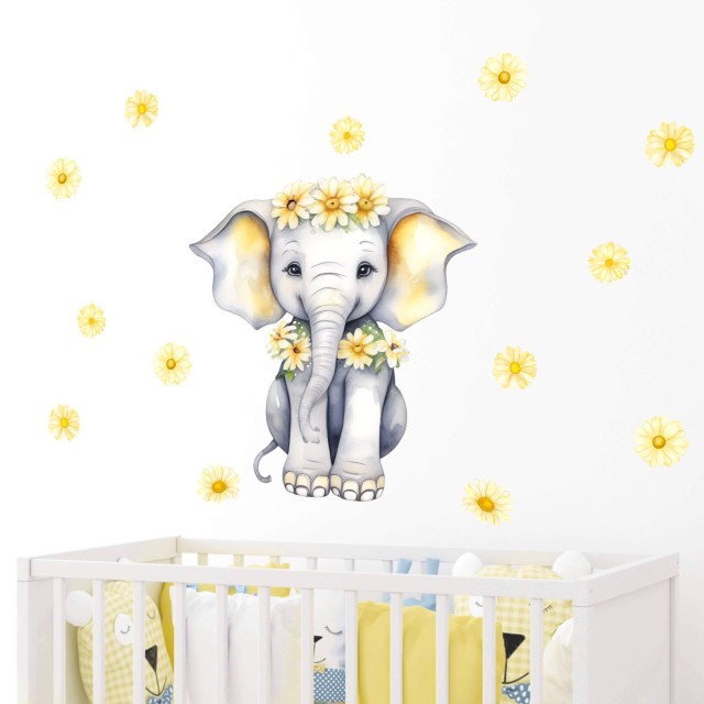 Παιδικά αυτοκόλλητα Watercolor Cute Elephant with Daisies 1278770
