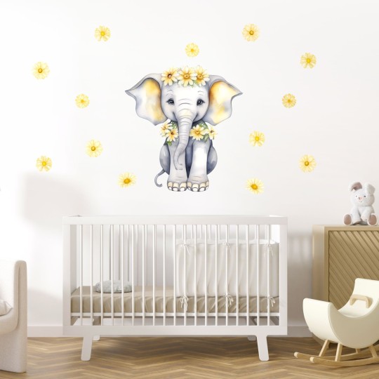 Παιδικά αυτοκόλλητα Watercolor Cute Elephant with Daisies 1278770