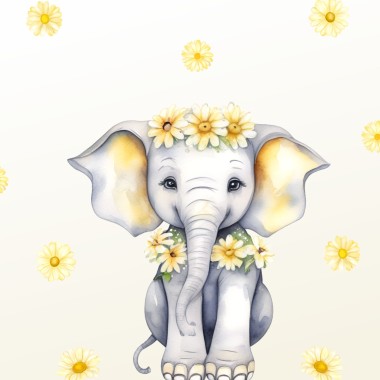 Παιδικά αυτοκόλλητα Watercolor Cute Elephant with Daisies 1278770 2