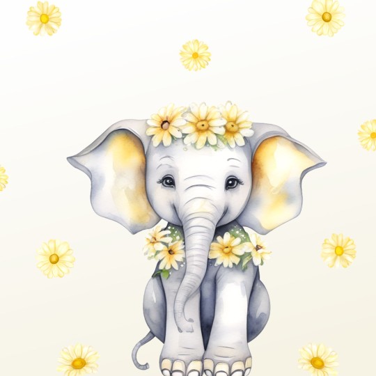 Παιδικά αυτοκόλλητα Watercolor Cute Elephant with Daisies 1278770