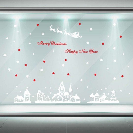 Αυτοκόλλητο χριστουγεννιάτικο  χιονισμένα σπιτάκια 1280272 Αυτοκόλλητο χριστουγεννιάτικο  χιονισμένα σπιτάκια 1280272