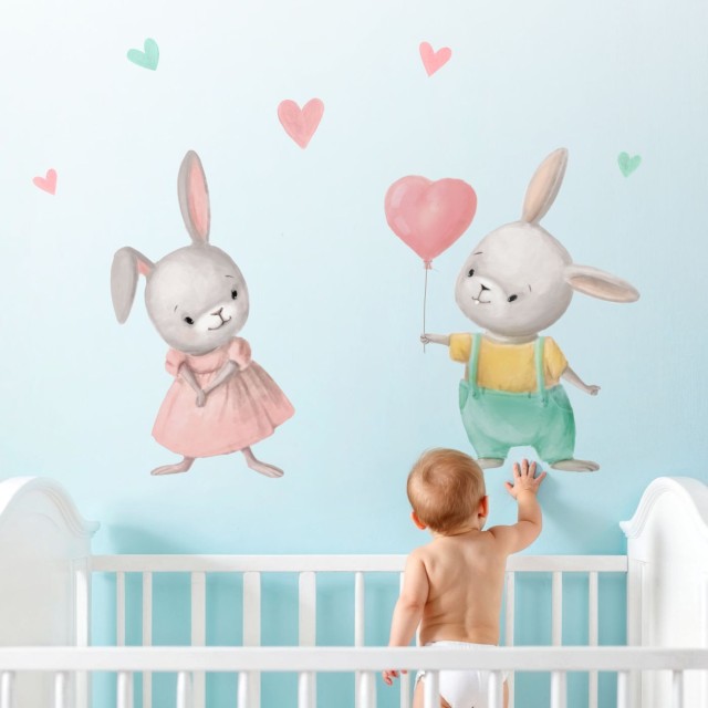 Αυτοκόλλητα τοίχου - Κουνελακια με καρδούλες 1278828