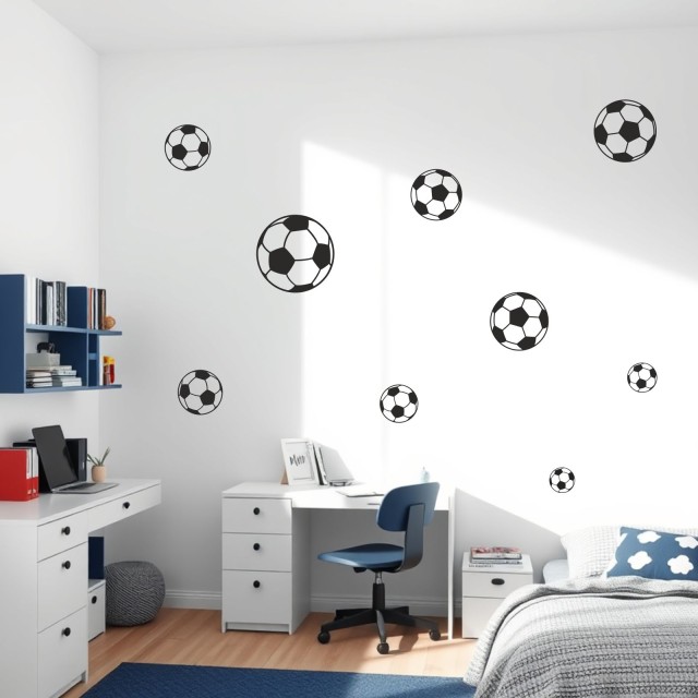 Αυτοκόλλητο τοίχου μπάλες ποδοσφαίρου (9 τεμ) 128016