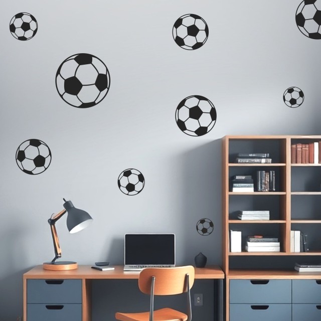 Αυτοκόλλητο τοίχου μπάλες ποδοσφαίρου (9 τεμ) 128016
