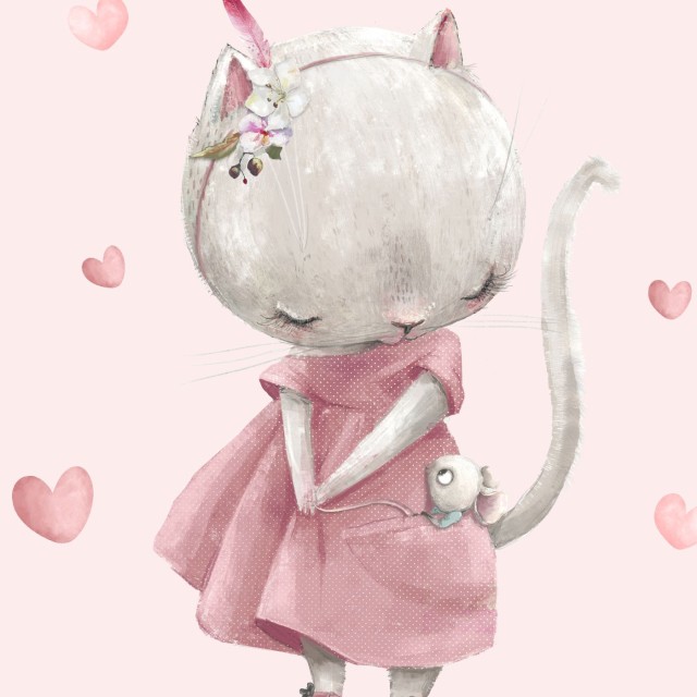 Αυτοκολλητα τοίχου παιδικά - Γατούλα με ποντικάκι  1278835