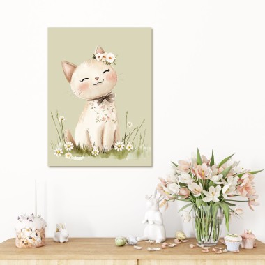 Παιδικός πίνακας σε καμβά Γατούλα με λουλούδια (30x40 cm) 117001 2
