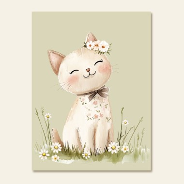 Παιδικός πίνακας σε καμβά Γατούλα με λουλούδια (30x40 cm) 117001