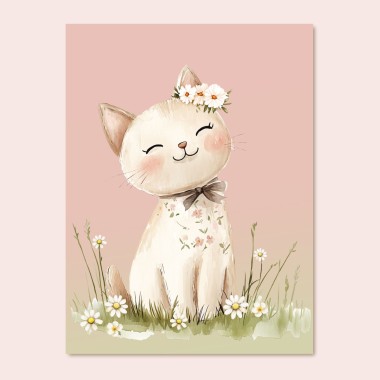 Παιδικός πίνακας σε καμβά παστέλ Γατούλα με μαργαρίτες