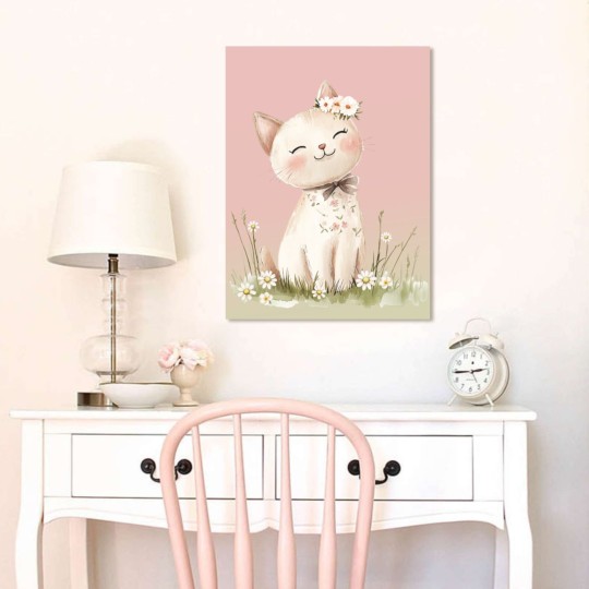 Παιδικός πίνακας σε καμβά παστέλ Γατούλα με μαργαρίτες Παιδικός πίνακας σε καμβά παστέλ Γατούλα με μαργαρίτες