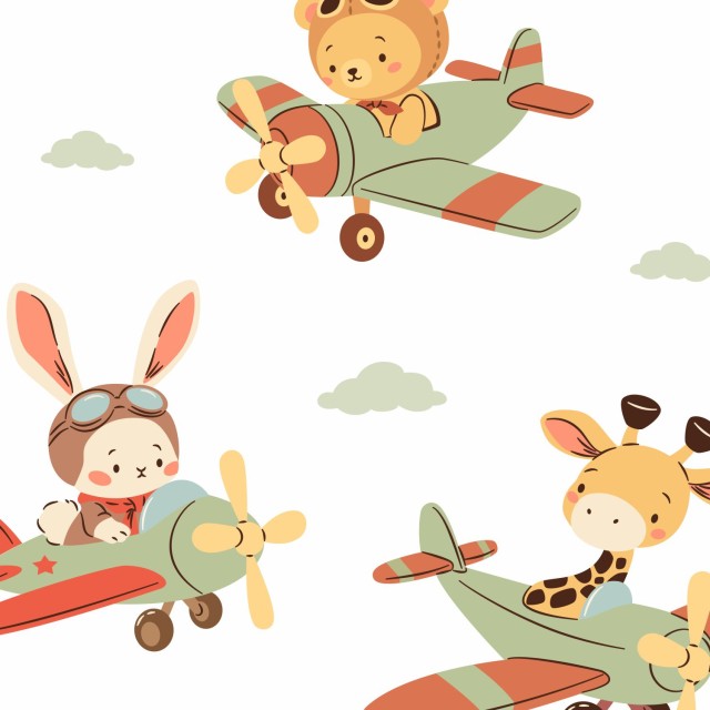 Παιδικά αυτοκόλλητα τοίχου Ζωάκια με αεροπλάνα 1278753